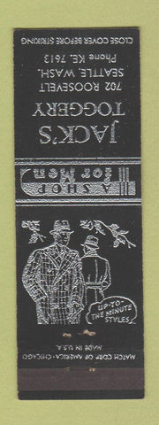 Matchbook Cover - Jack's Toggery Seattle WA Men's Clothes