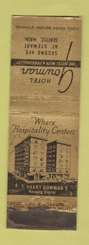 Matchbook Cover - Hotel Gorman Seattle WA feature WORN