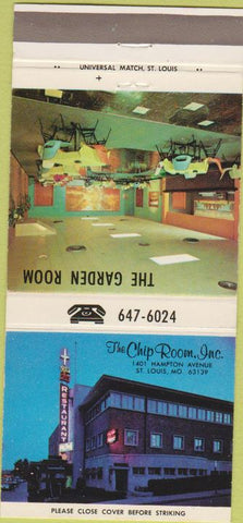 Matchbook Cover - Chip Room Inc Garden Room St Louis MO 30 Strike