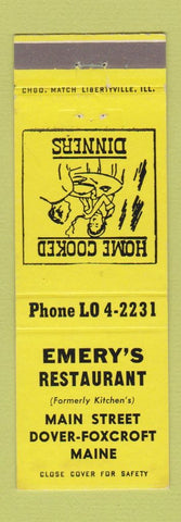 Matchbook Cover - Emery's Restaurant Dover Foxcroft ME