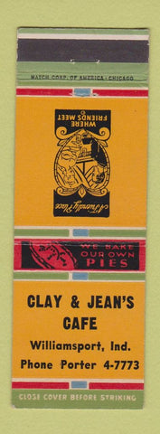 Matchbook Cover - Clay & Jean's Cafe Williamsport IN