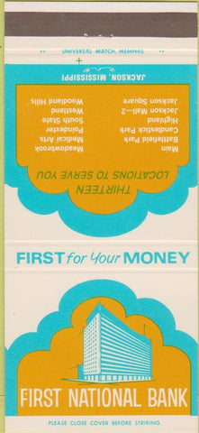 Matchbook Cover - First National Bank Jackson MS 30 Strike