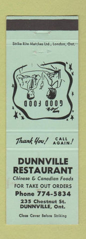 Matchbook Cover - Dunnville Restaurant ON