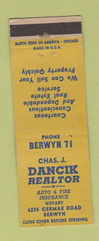 Matchbook Cover - Chas Dancik Real estate Berwyn IL low phone #