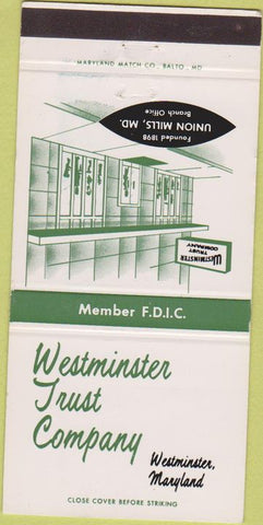 Matchbook Cover - Westminster Trust Co MD 30 Strike