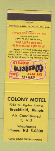 Matchbook Cover - Colony Motel Brookfield IL