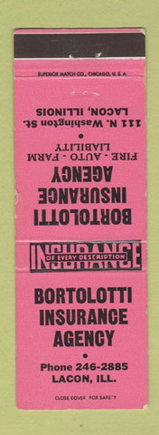 Matchbook Cover - Bortolotti Insurance Agency Lacon IL WEAR