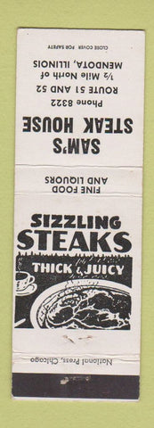 Matchbook Cover - Sam's Steak House Mendota IL