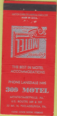 Matchbook Cover - 309 Motel North Philadelphia PA 30 Strike