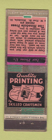 Matchbook Cover - Hinsdale Press Printing Hinsdale IL low phone # WEAR