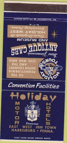 Matchbook Cover - Holiday Motor Hotels Harrisburg PA Antique Cars 30 Strike