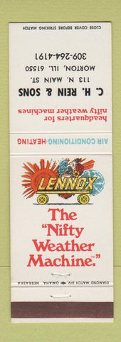 Matchbook Cover - LEnnox Heating Air Conditioning Morton IL CH Rein
