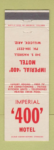 Matchbook Cover - Imperial 400 Motel Willcox AZ