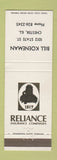 Matchbook Cover - Reliance Insurance Bill Koeneman Chester IL