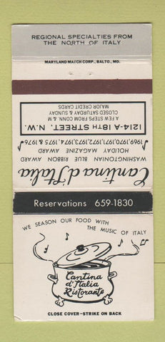 Matchbook Cover - Cantina D Italia Ristorante Washington DC? 30 Strike
