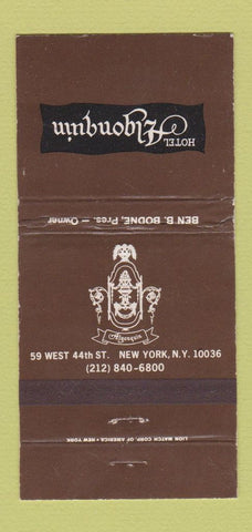 Matchbook Cover - Hotel Algonquin New York City WEAR 30 Strike