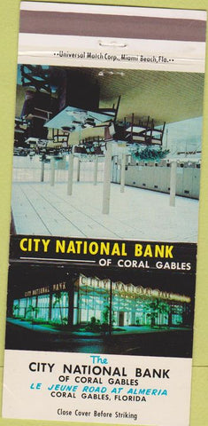 Matchbook Cover - City National Bank Coral Gables FL 30 Strike
