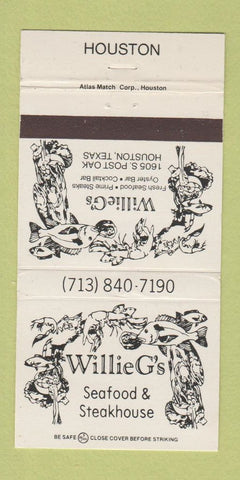 Matchbook Cover - Willie G's Restaurant Houston TX steak 30 Strike