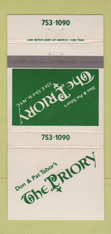 Matchbook Cover - The Priory New York City  30 Strike
