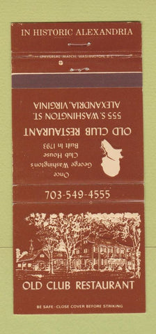 Matchbook Cover - Old Club Restaurant Alexandria VA 30 Strike