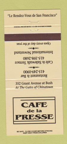 Matchbook Cover - Cafe de la Presse Restaurant San Francisco CA 30 Strike