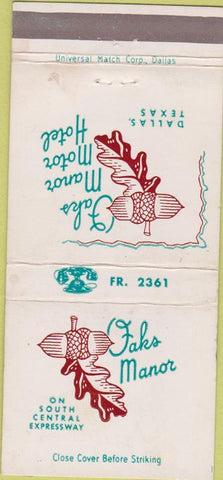 Matchbook Cover - Oaks Manor Motor Hotel Dallas TX WEAR 30 Strike