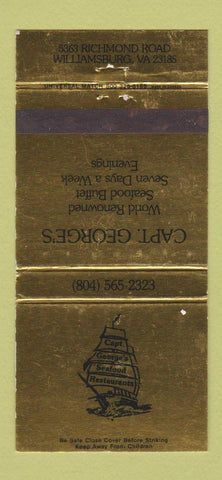 Matchbook Cover - Captain George's Seafood Williamsburg VA 30 Strike