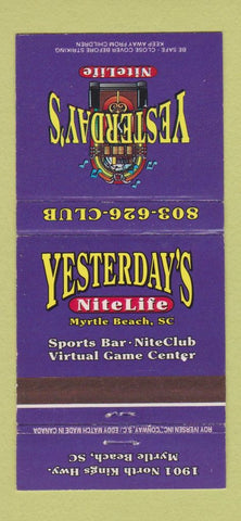 Matchbook Cover - Yesterday's Nite Life Myrtle Beach SC 30 Strike