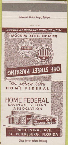 Matchbook Cover - Home Federal Savings Loan St Petersburg FL 30 Strike