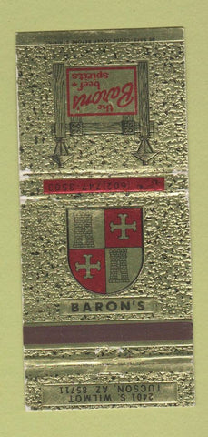 Matchbook Cover - Baron's Beef Spirits Tucson AZ 30 Strike