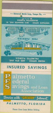 Matchbook Cover - Palmetto Federal Savings FL 30 Strike