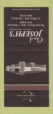 Matchbook Cover - Chuck Joseph's Steaks Detroit MI Berkley 30 Strike
