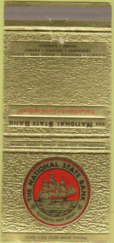 Matchbook Cover - National State Bank Elizabeth NJ Cameo 30 Strike