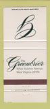 Matchbook Cover - Greenbrier White Sulphur Springs WV 30 Strike