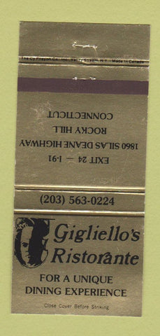 Matchbook Cover - Gigliello's Ristorante Rocky Hill CT GOLD 30 Strike
