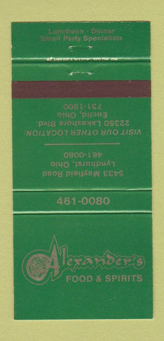 Matchbook Cover - Alexander's Restaurant Euclid Lyndhurst OH 30 Strike