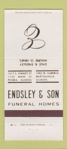 Matchbook Cover - Endsley Son Funeral Home Peoria Bartonville IL 30 Strike