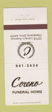 Matchbook Cover - Coreno Funeral Home Cleveland OH 30 Strike
