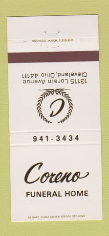 Matchbook Cover - Coreno Funeral Home Cleveland OH 30 Strike