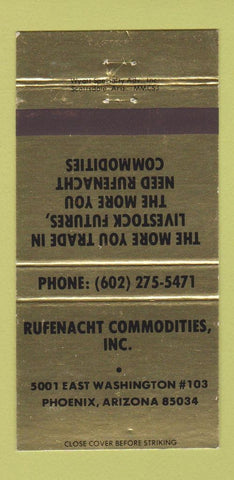 Matchbook Cover - Rufenacht Commodities Phoenix AZ livestock 30 Strike