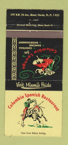 Matchbook Cover - Columbia Spanish Restaurant Miami FL 30 Strike
