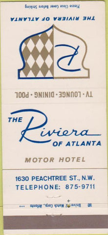 Matchbook Cover - Riviera Motor Hotel Atlanta GA 30 Strike