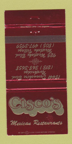 Matchbook Cover - Cisco's Mexican Northridge Westlake Village CA 30 Strike