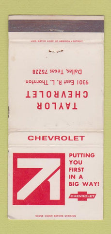 Matchbook Cover - 1971 Chevrolet Taylor Dallas TX WORN 30 Strike