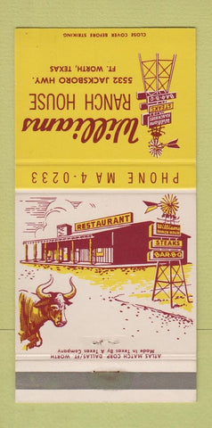 Matchbook Cover - Willaims Ranch House Fort Worth TX 30 Strike