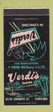 Matchbook Cover - Verdi's Concord CA restaurant SAMPLE 30 Strike