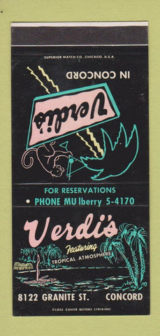 Matchbook Cover - Verdi's Concord CA restaurant SAMPLE 30 Strike
