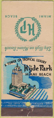 Matchbook Cover - Hyde Park Miami Beach Hotel WORN 21 Stick Feature