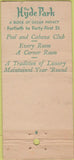 Matchbook Cover - Hyde Park Miami Beach Hotel WORN 21 Stick Feature