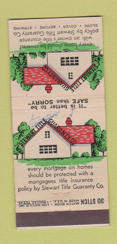 Matchbook Cover - Stewart Title Guaranty Dallas TX 30 Stick